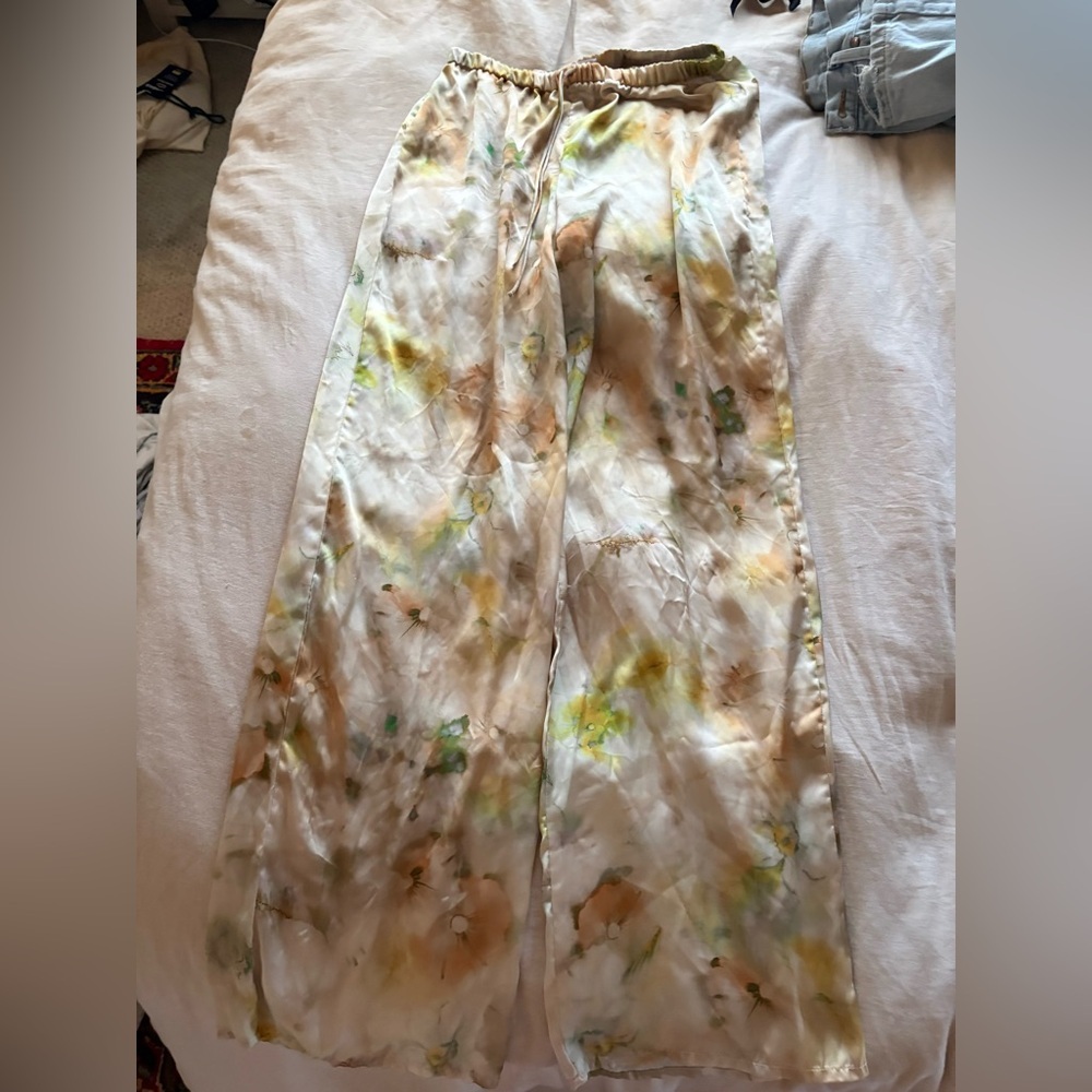 Zara Beige Tie-Dye Wide-Leg Pants - Picture 2 of 2